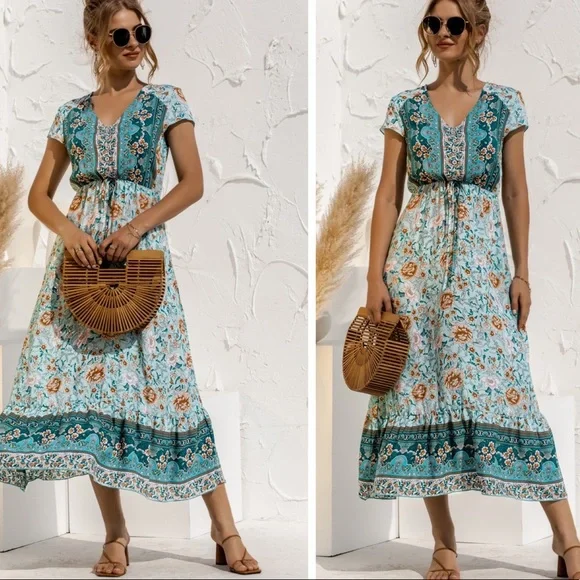 Blue Paisley Midi Dress (Calf Length ) - Picture 1 of 3